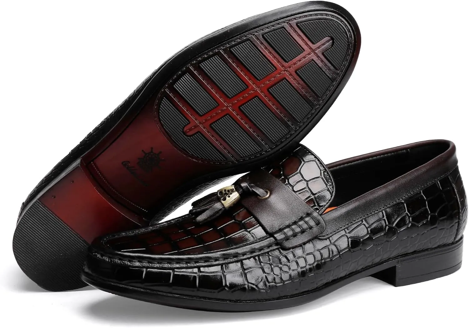 Classic Men's Leather Tassel Loafers Alligator Printed Slip-on Dress Shoes Business Formal Shoes Driving Party Wedding Loafers for Men ﻿