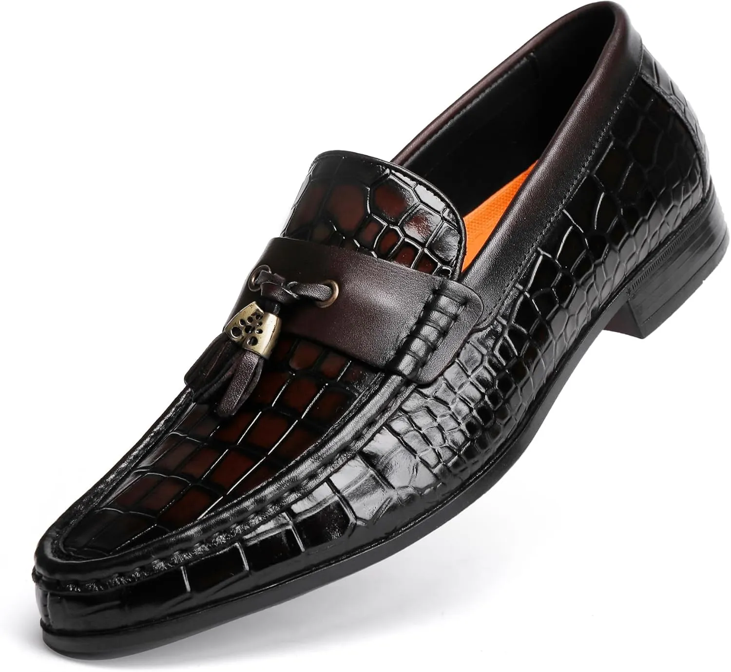 Classic Men's Leather Tassel Loafers Alligator Printed Slip-on Dress Shoes Business Formal Shoes Driving Party Wedding Loafers for Men ﻿