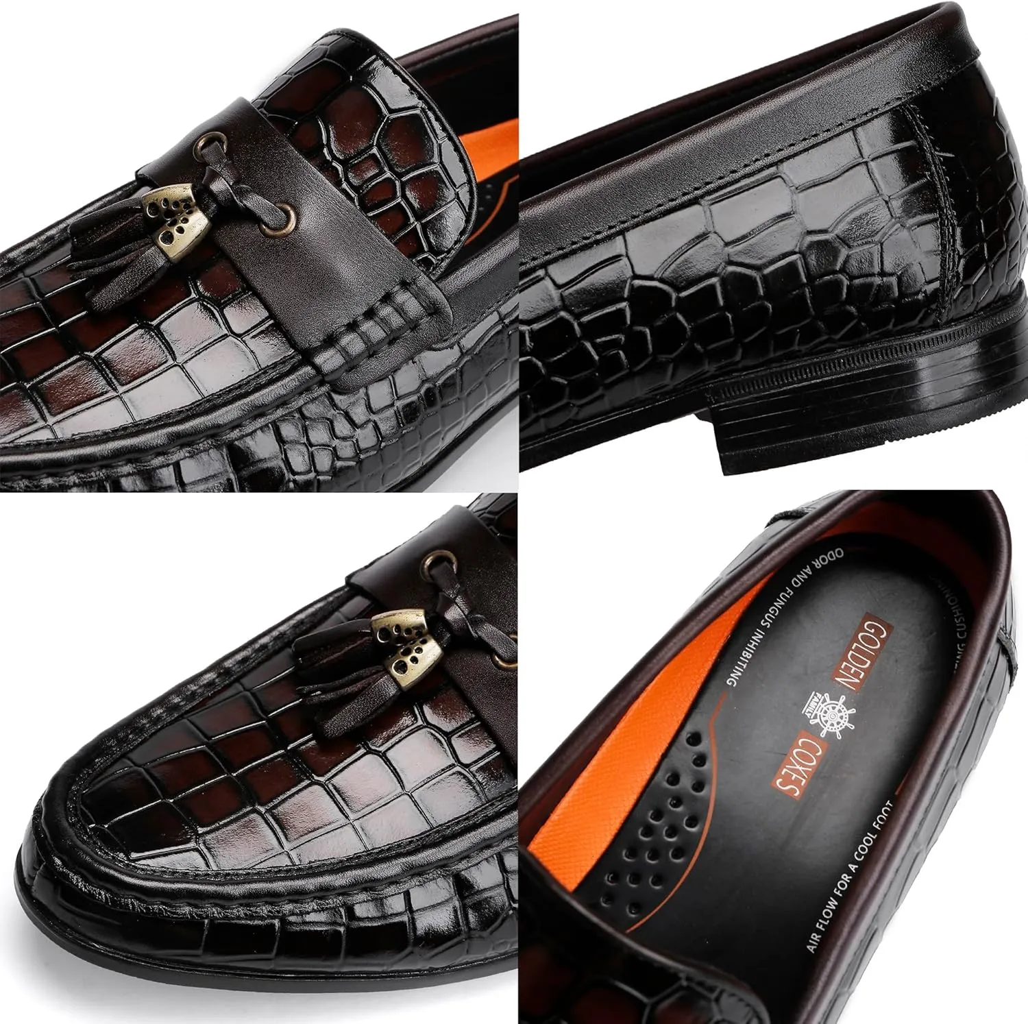 Classic Men's Leather Tassel Loafers Alligator Printed Slip-on Dress Shoes Business Formal Shoes Driving Party Wedding Loafers for Men ﻿