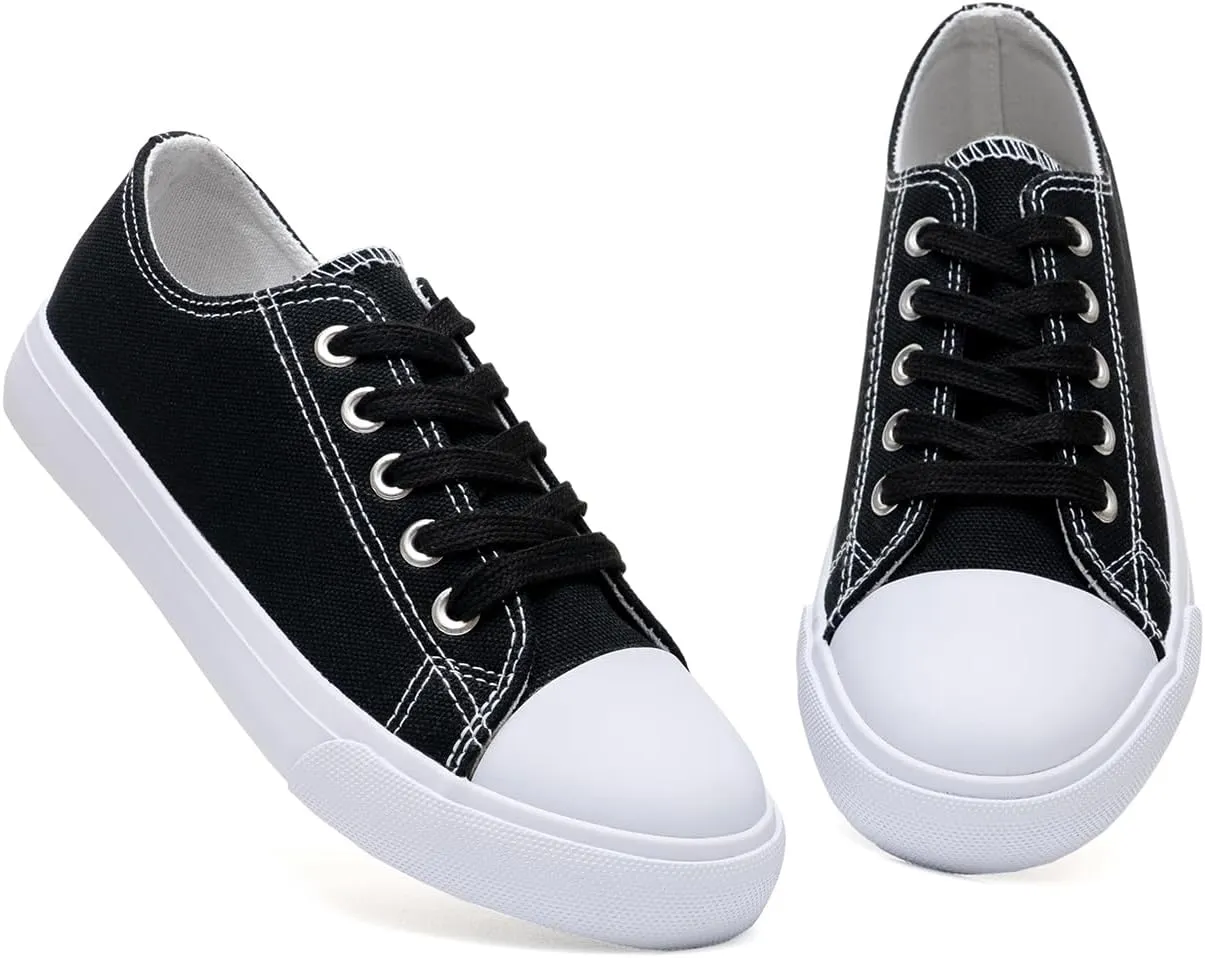 Classic Unisex Low-Top Canvas Sneakers – Boys Girls and Toddler Casual Lace-Up Shoes with Rubber Sole, Includes Extra White Shoelaces