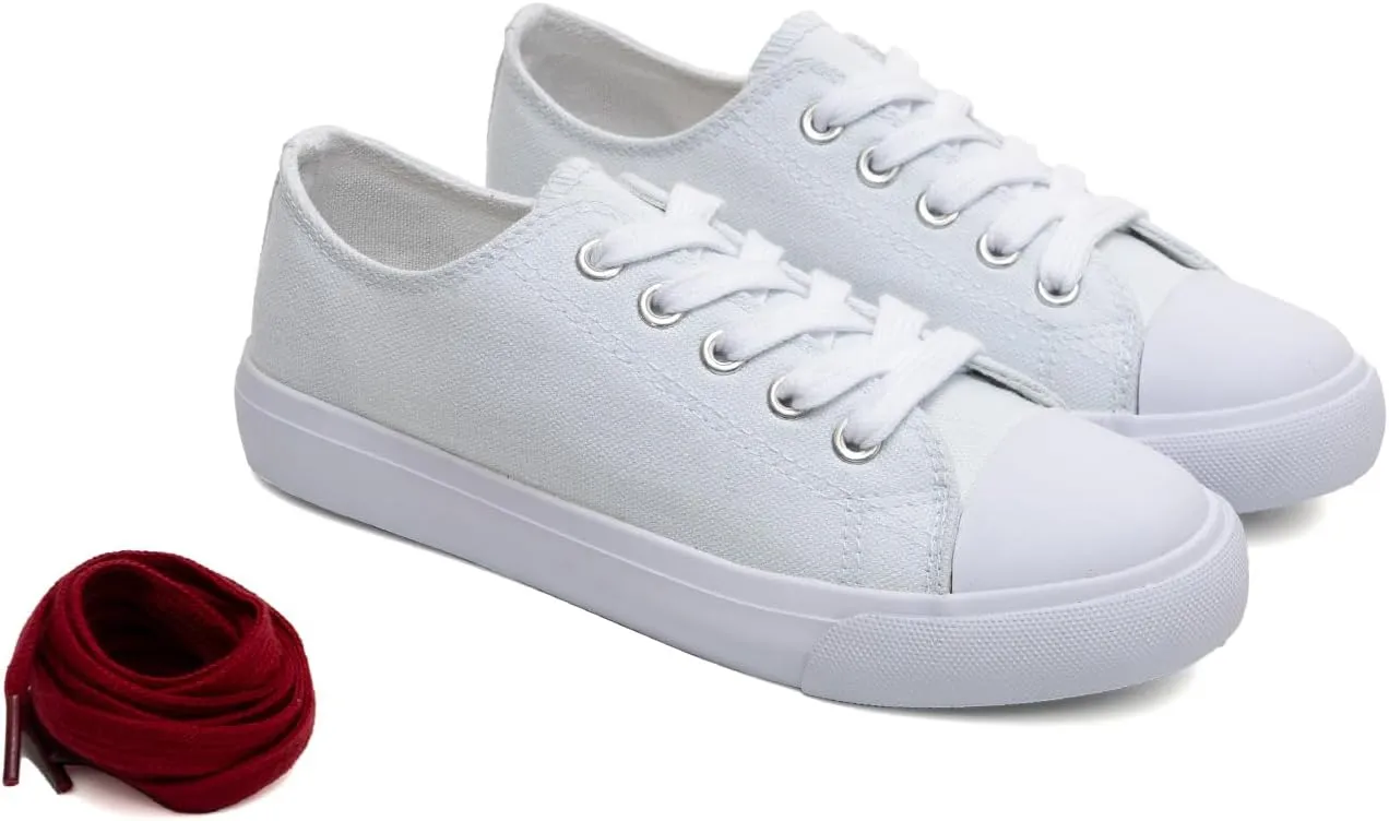 Classic Unisex Low-Top Canvas Sneakers – Boys Girls and Toddler Casual Lace-Up Shoes with Rubber Sole, Includes Extra White Shoelaces