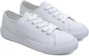 Classic Unisex Low-Top Canvas Sneakers – Boys Girls and Toddler Casual Lace-Up Shoes with Rubber Sole, Includes Extra White Shoelaces