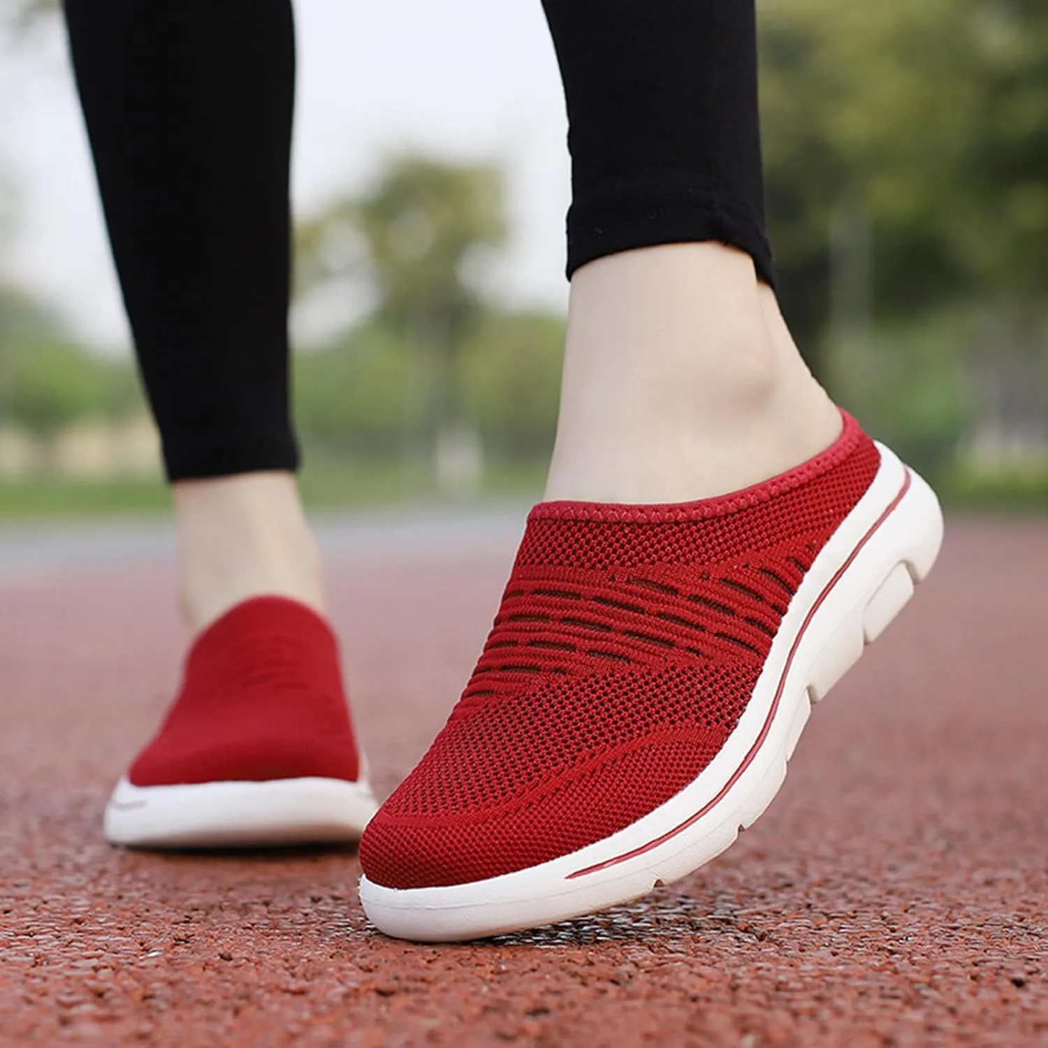 Clogs for Women Breathable Soft Mesh Mules Fashion Knitted Backless Slip On Lightweight Walking Shoes Casual Closed Toe Orthopedic Mules with Arch-Support Comfortable Wedge Mule