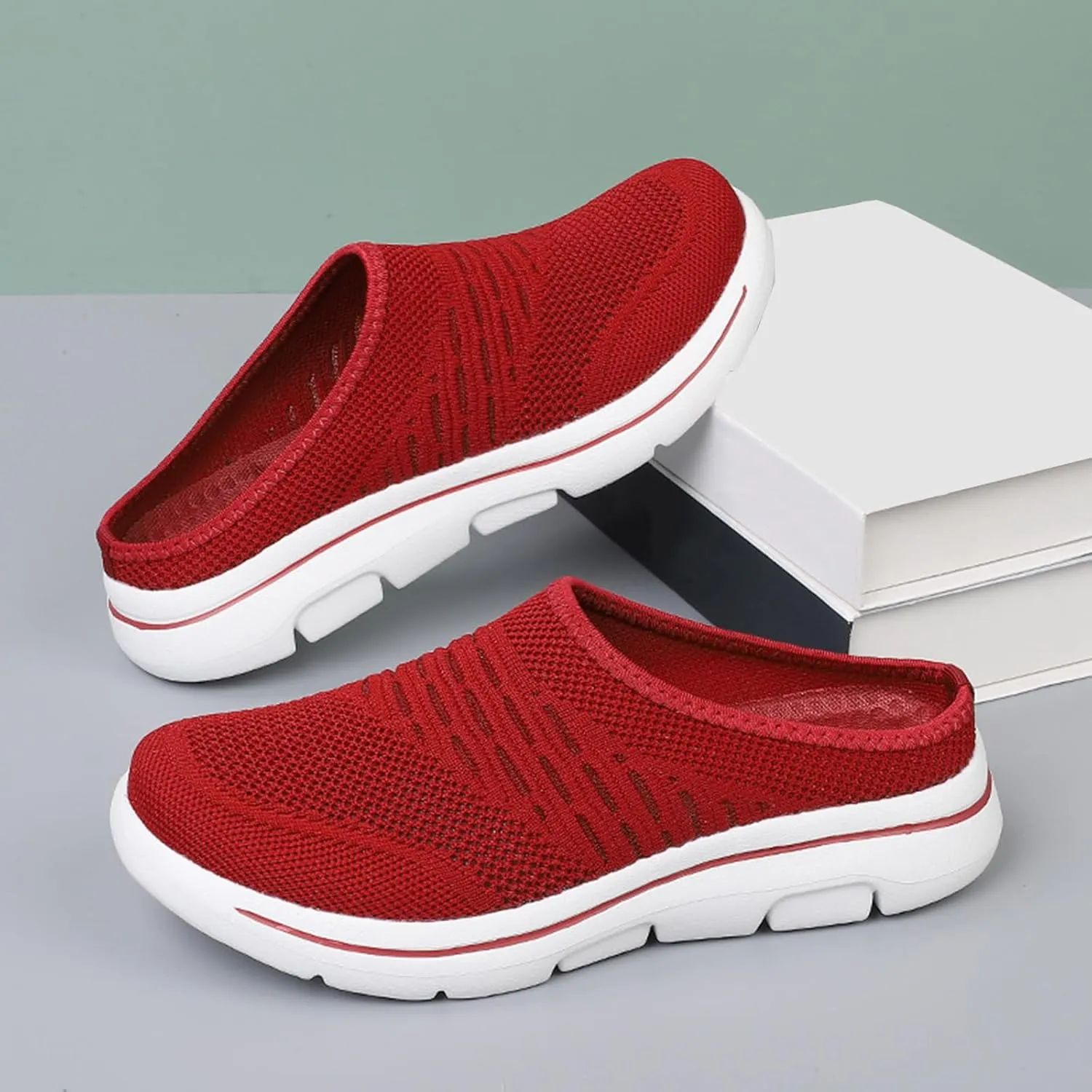 Clogs for Women Breathable Soft Mesh Mules Fashion Knitted Backless Slip On Lightweight Walking Shoes Casual Closed Toe Orthopedic Mules with Arch-Support Comfortable Wedge Mule