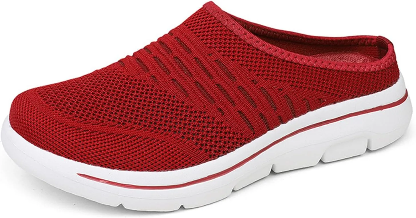 Clogs for Women Breathable Soft Mesh Mules Fashion Knitted Backless Slip On Lightweight Walking Shoes Casual Closed Toe Orthopedic Mules with Arch-Support Comfortable Wedge Mule