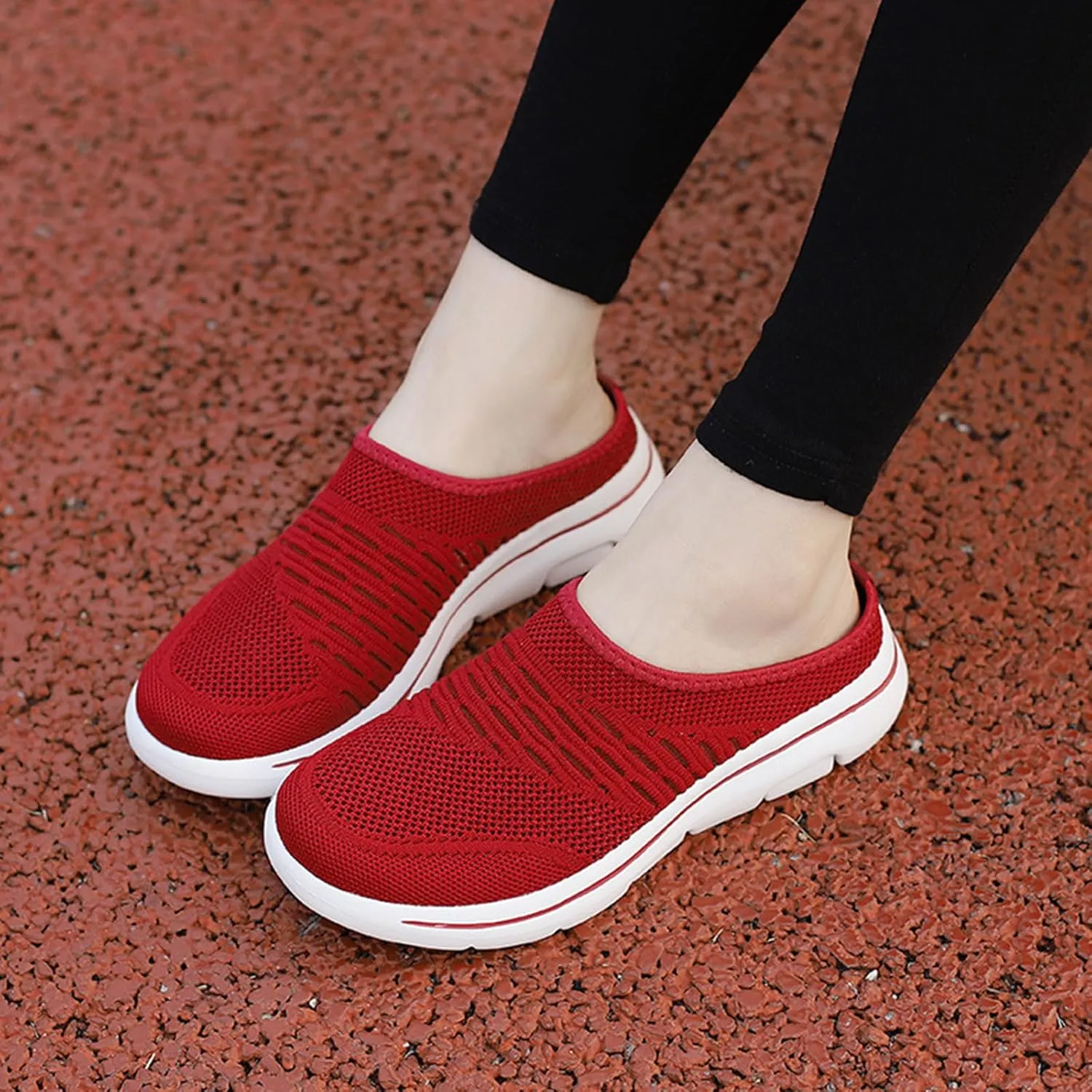 Clogs for Women Breathable Soft Mesh Mules Fashion Knitted Backless Slip On Lightweight Walking Shoes Casual Closed Toe Orthopedic Mules with Arch-Support Comfortable Wedge Mule