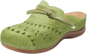 Clogs for Women Comfortable Closed Toe Flat Sandals Wide Width Wedge Sandal Arch Support Slip On Shoes Dressy Walking Flats Round Toe Bow Mules Casual Summer Beach Slippers