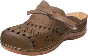 Clogs for Women Comfortable Closed Toe Flat Sandals Wide Width Wedge Sandal Arch Support Slip On Shoes Dressy Walking Flats Round Toe Bow Mules Casual Summer Beach Slippers