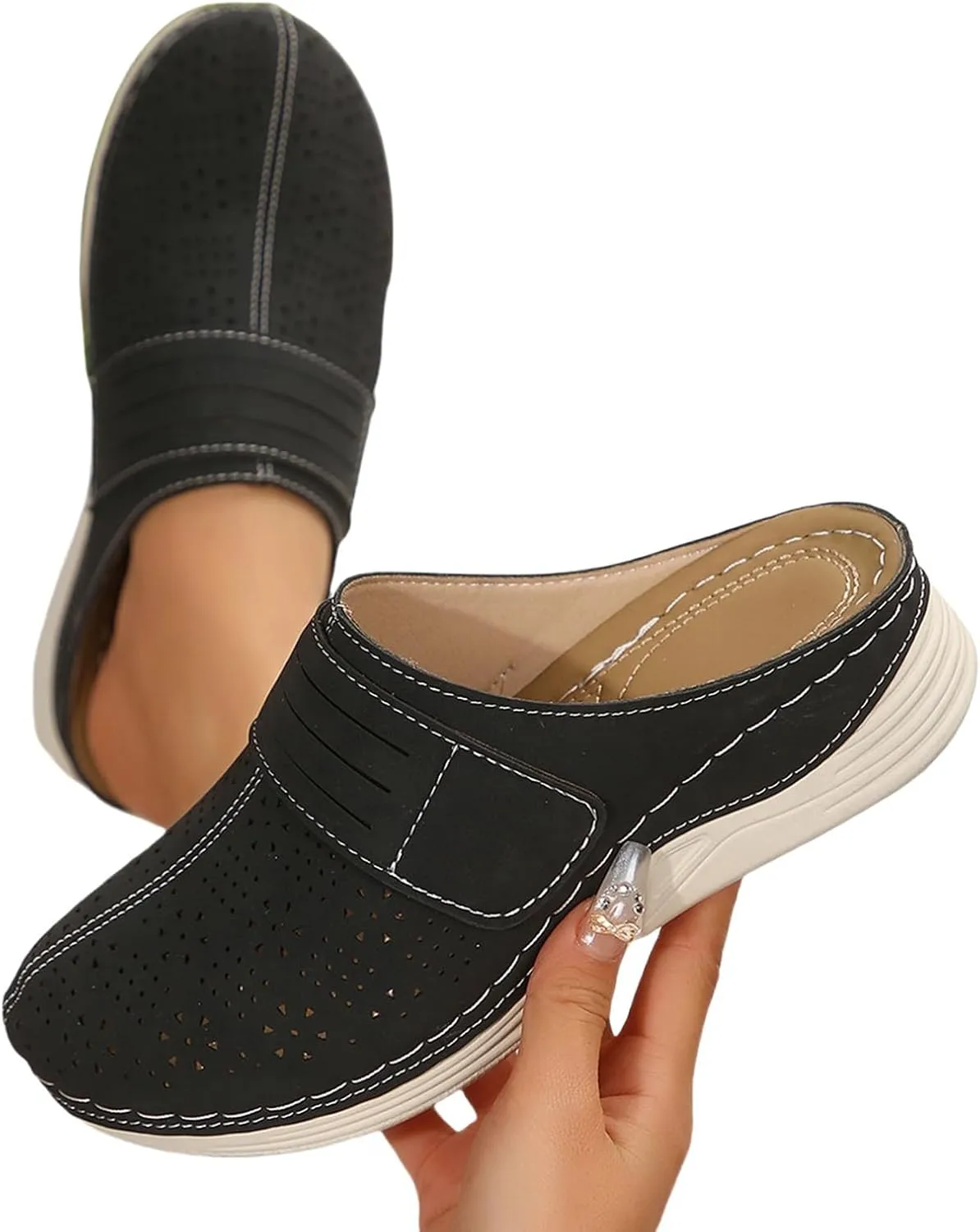 Clogs for Women Comfortable Closed Toe Mules Summer Dressy Slip On Shoes Walking Wedge Clogs Hollow Out Sandals Business Work Open Back Shoe Travel Vacation Sandals