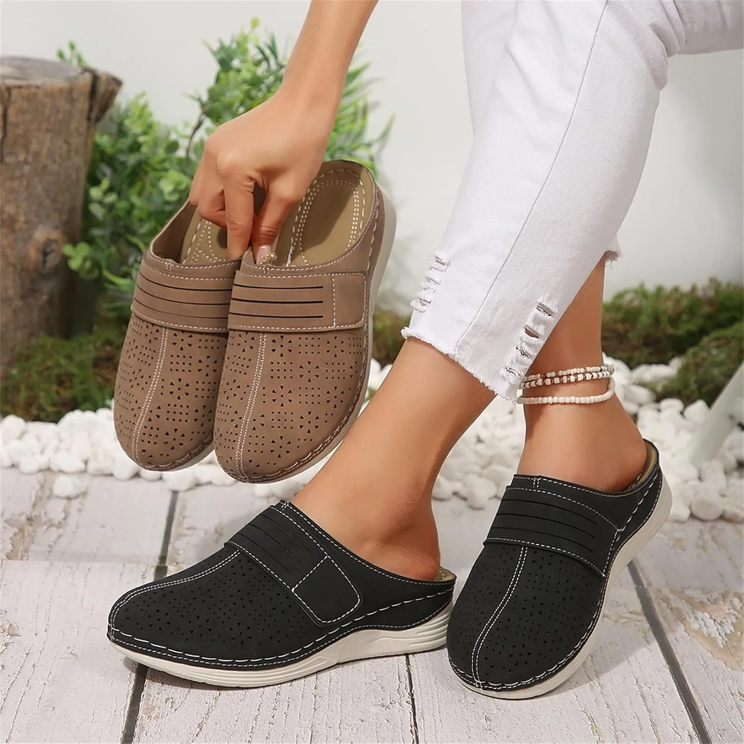 Clogs for Women Comfortable Closed Toe Mules Summer Dressy Slip On Shoes Walking Wedge Clogs Hollow Out Sandals Business Work Open Back Shoe Travel Vacation Sandals