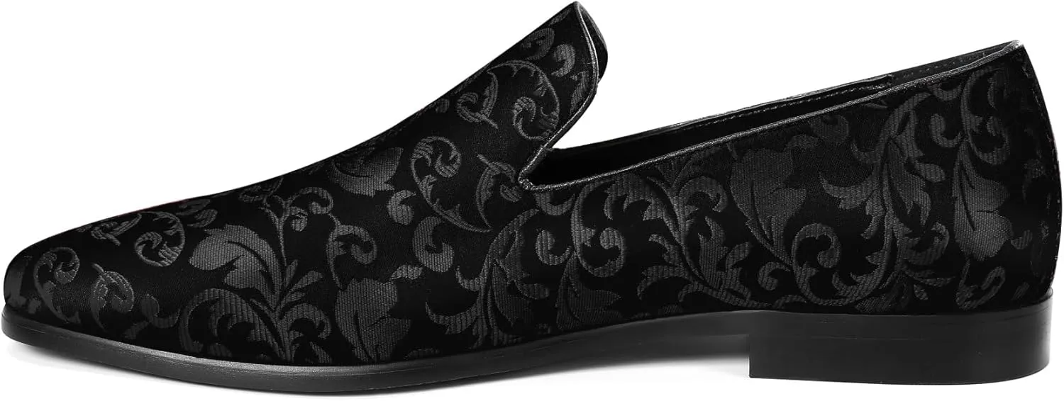 Cloudstyle Men's Vintage Dress Loafers Shoes Fashion Floral Satin Slip-On Prom Tuxedo Shoes