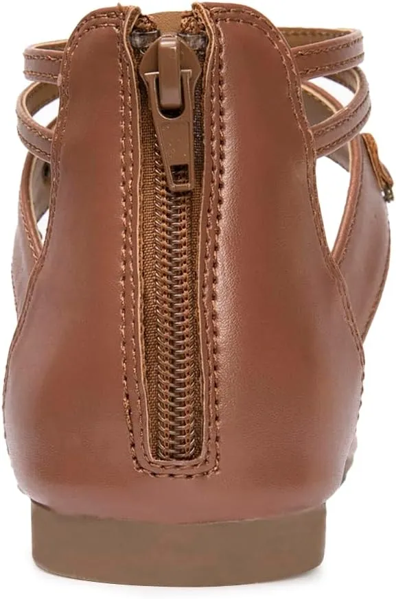 Colgo Thong Flat Sandals with Chain, Ankle Strap Zip Closure Flat Sandals, Women's Casual Sandals for Summer Party