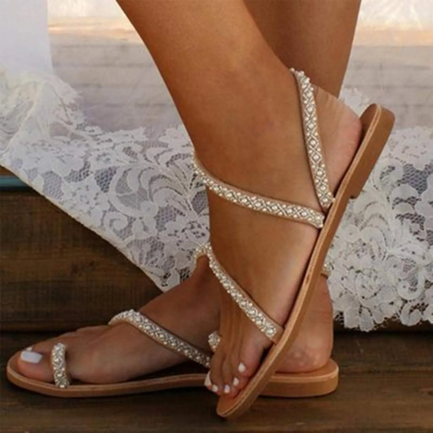 Comfortable Slip on Slide Sandals for Women Comfort Elastic Strap Flat Sandal Fashion Bow Flats for Women