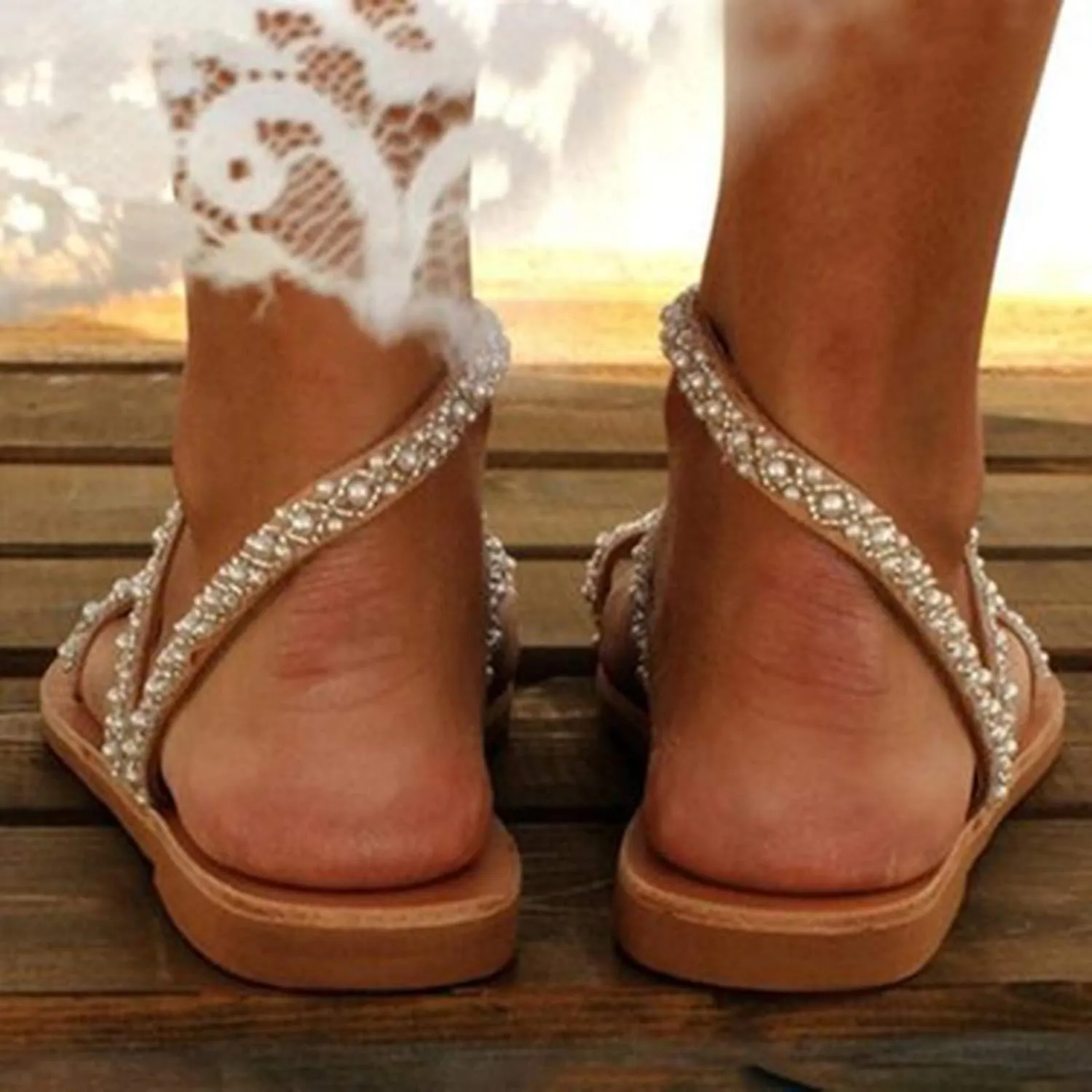 Comfortable Slip on Slide Sandals for Women Comfort Elastic Strap Flat Sandal Fashion Bow Flats for Women
