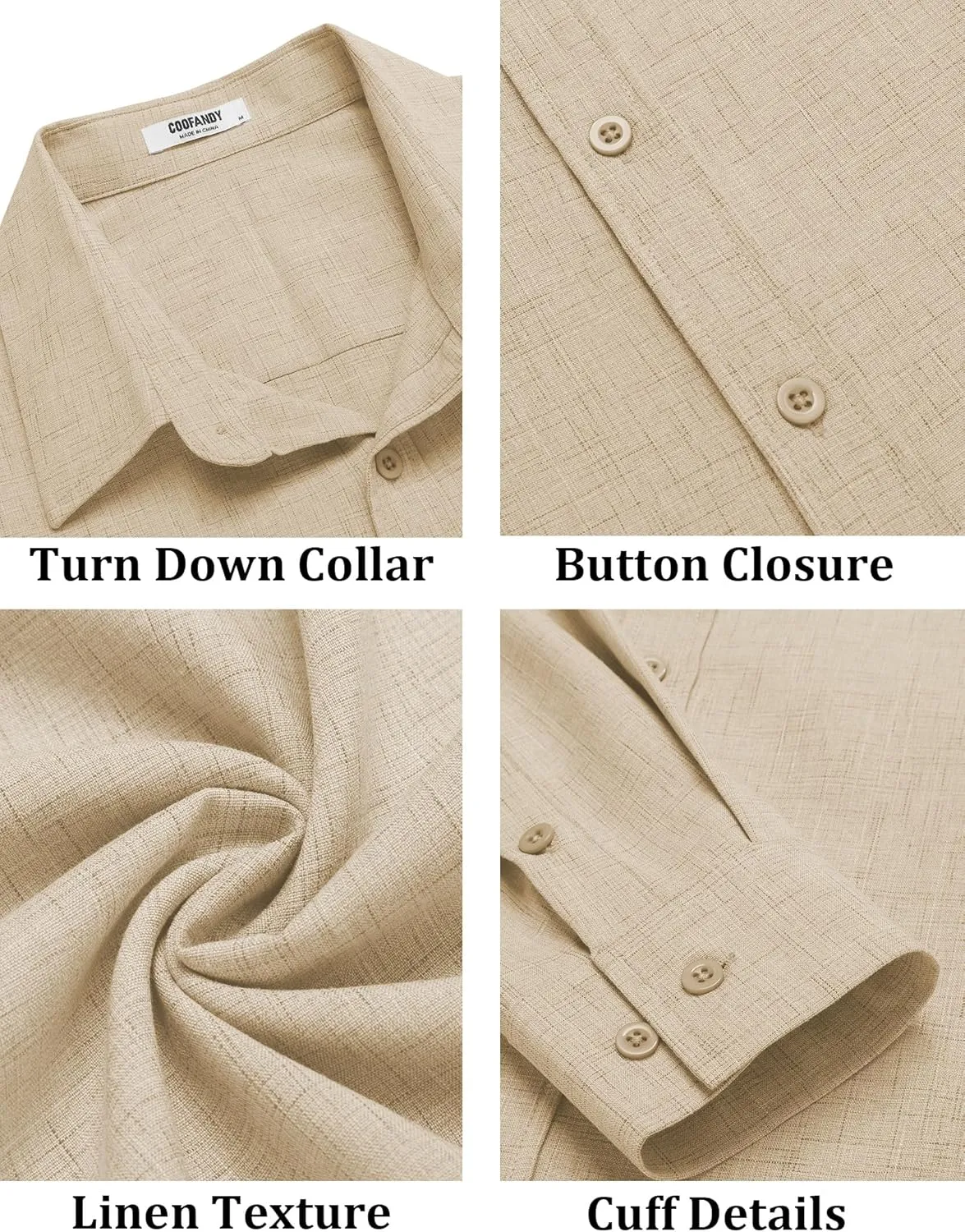 COOFANDY Men's Long Sleeve Button Down Linen Shirt Casual Untucked Chambray Shirt Wrinkle Free Wedding Shirts