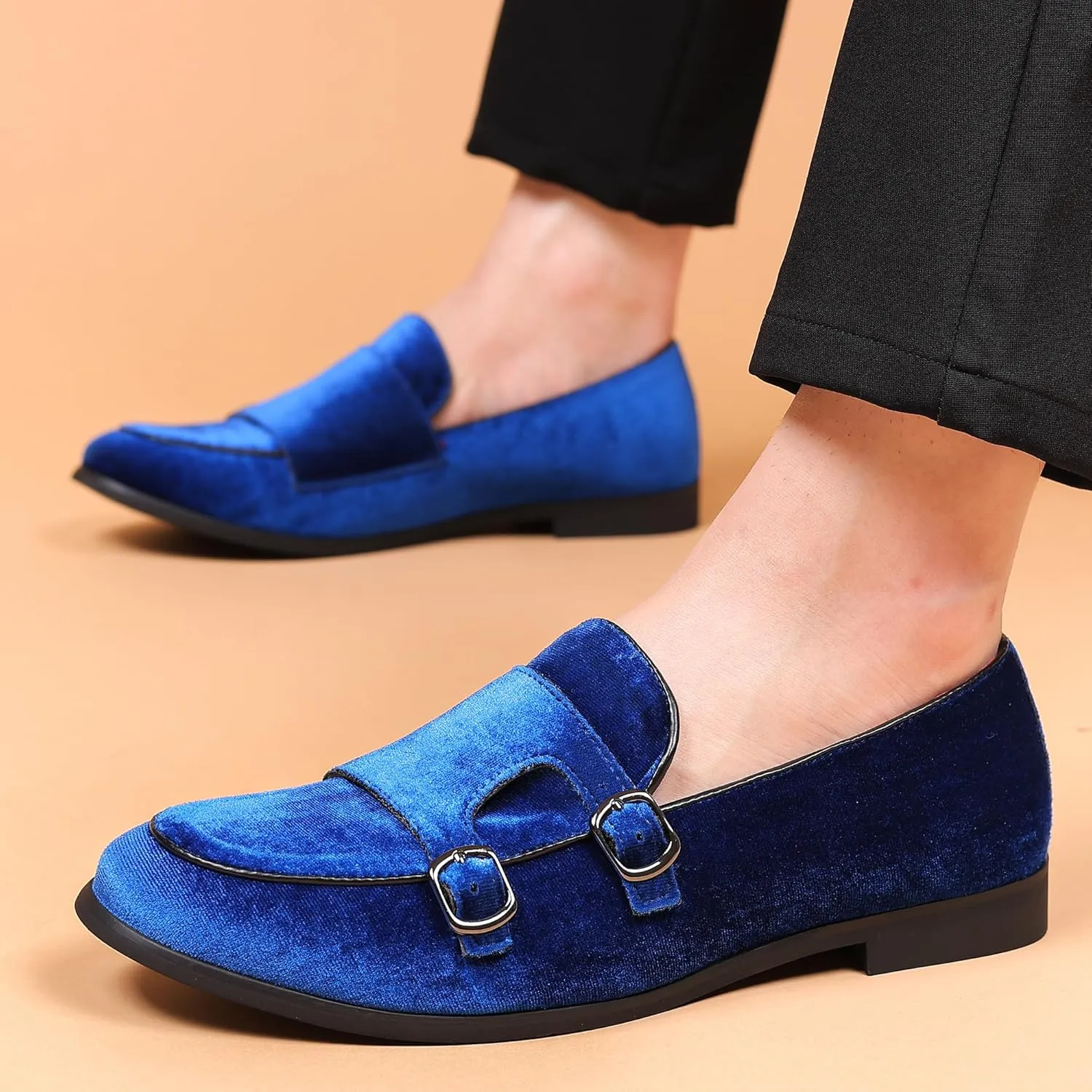 COSIDRAM Men's Casual Shoes Fashion Velvet Patent Leather Loafers Classic Gold Buckle Business Party Shoes
