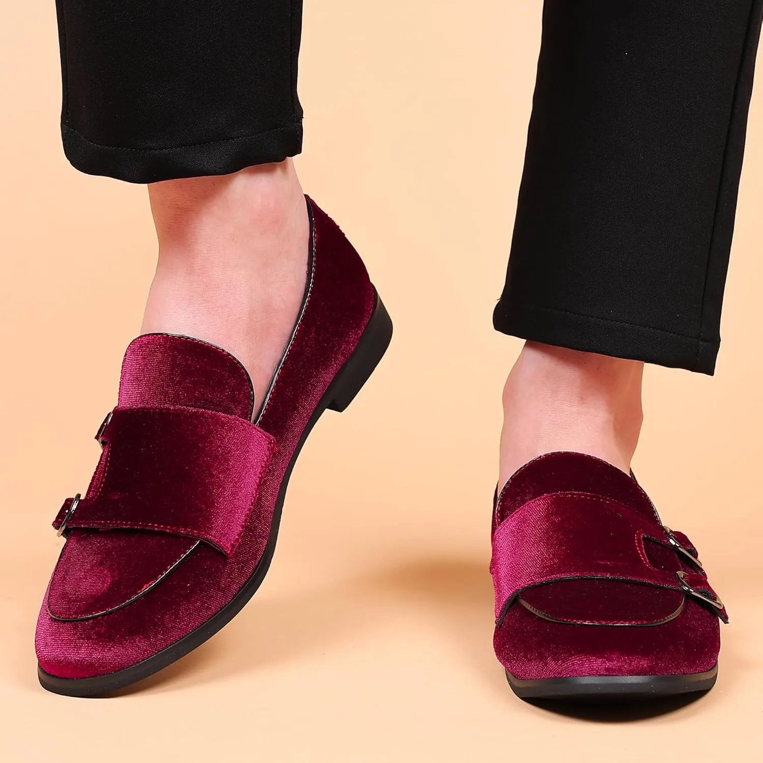 COSIDRAM Men's Casual Shoes Fashion Velvet Patent Leather Loafers Classic Gold Buckle Business Party Shoes