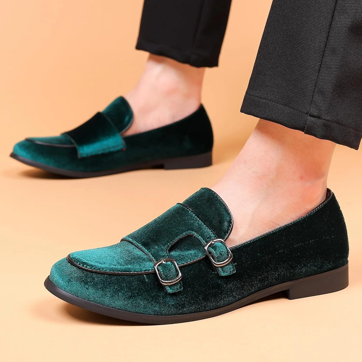 COSIDRAM Men's Casual Shoes Fashion Velvet Patent Leather Loafers Classic Gold Buckle Business Party Shoes