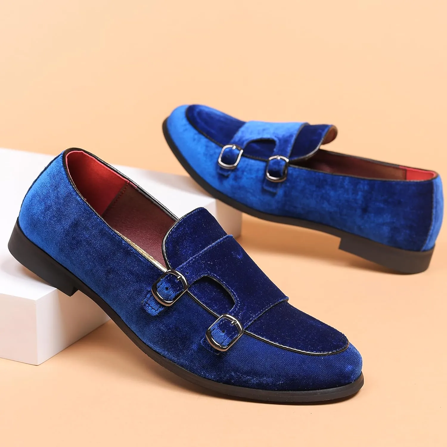 COSIDRAM Men's Casual Shoes Fashion Velvet Patent Leather Loafers Classic Gold Buckle Business Party Shoes