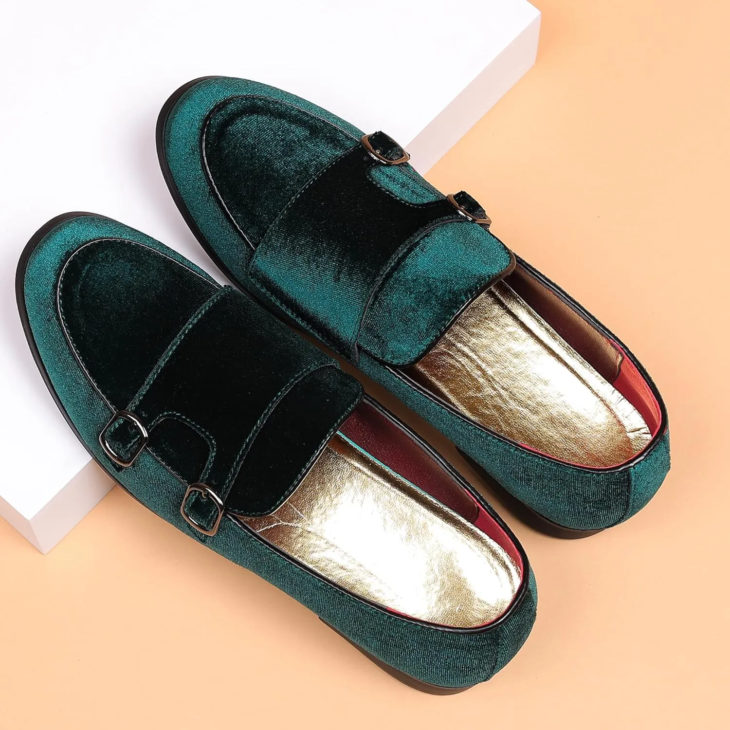 COSIDRAM Men's Casual Shoes Fashion Velvet Patent Leather Loafers Classic Gold Buckle Business Party Shoes
