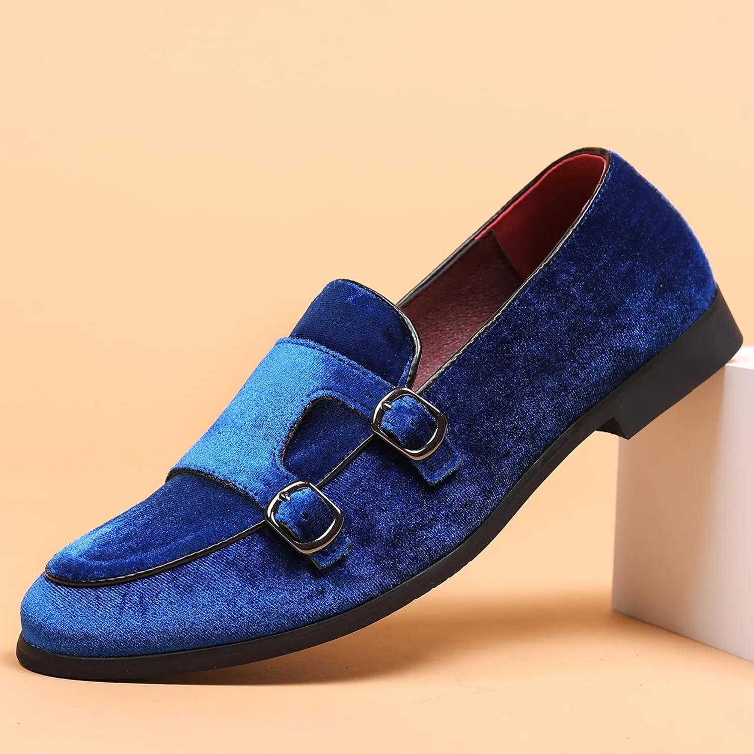 COSIDRAM Men's Casual Shoes Fashion Velvet Patent Leather Loafers Classic Gold Buckle Business Party Shoes