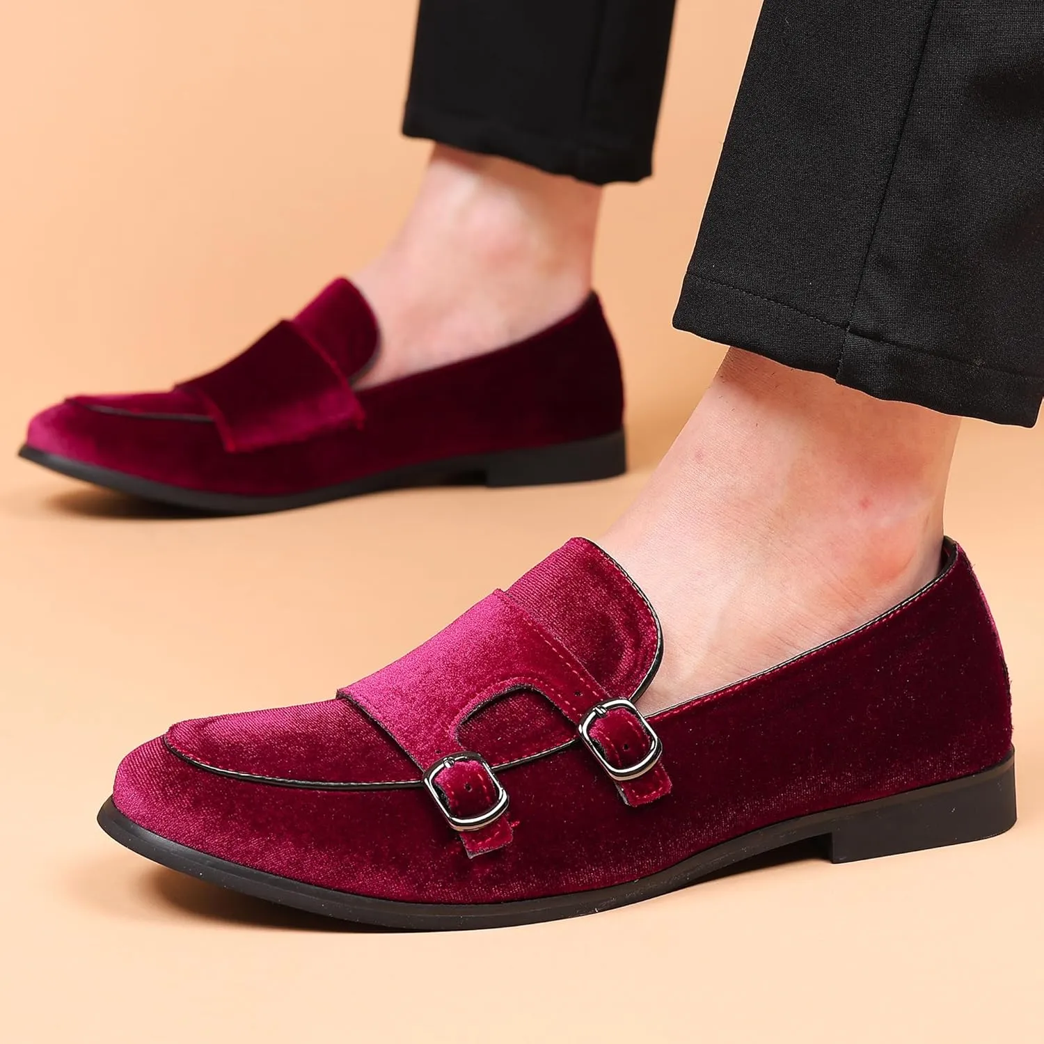 COSIDRAM Men's Casual Shoes Fashion Velvet Patent Leather Loafers Classic Gold Buckle Business Party Shoes