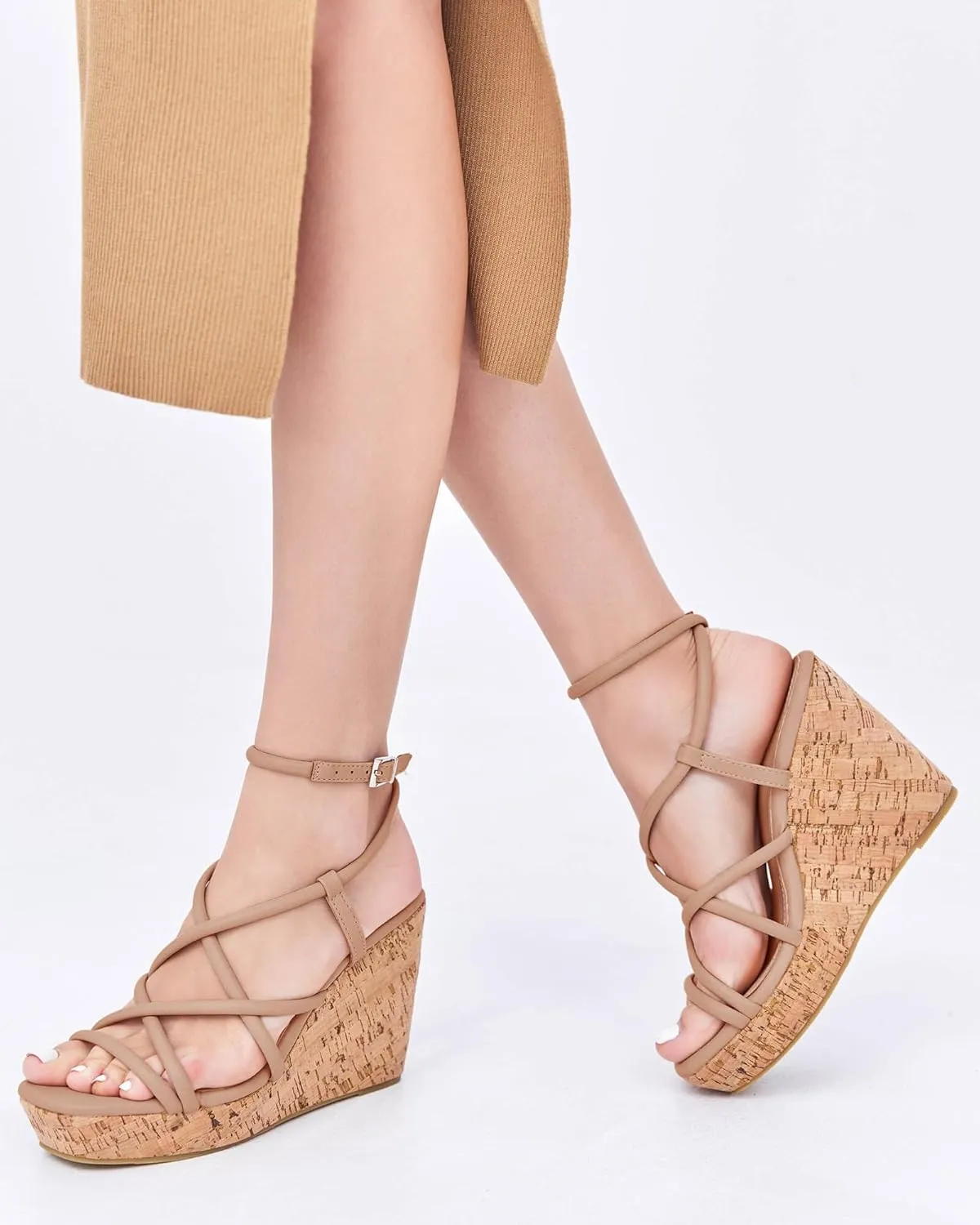 Coutgo Women Platform Wedge Sandals Cork Slingback Wedges Espadrilles Heels Summer Shoes