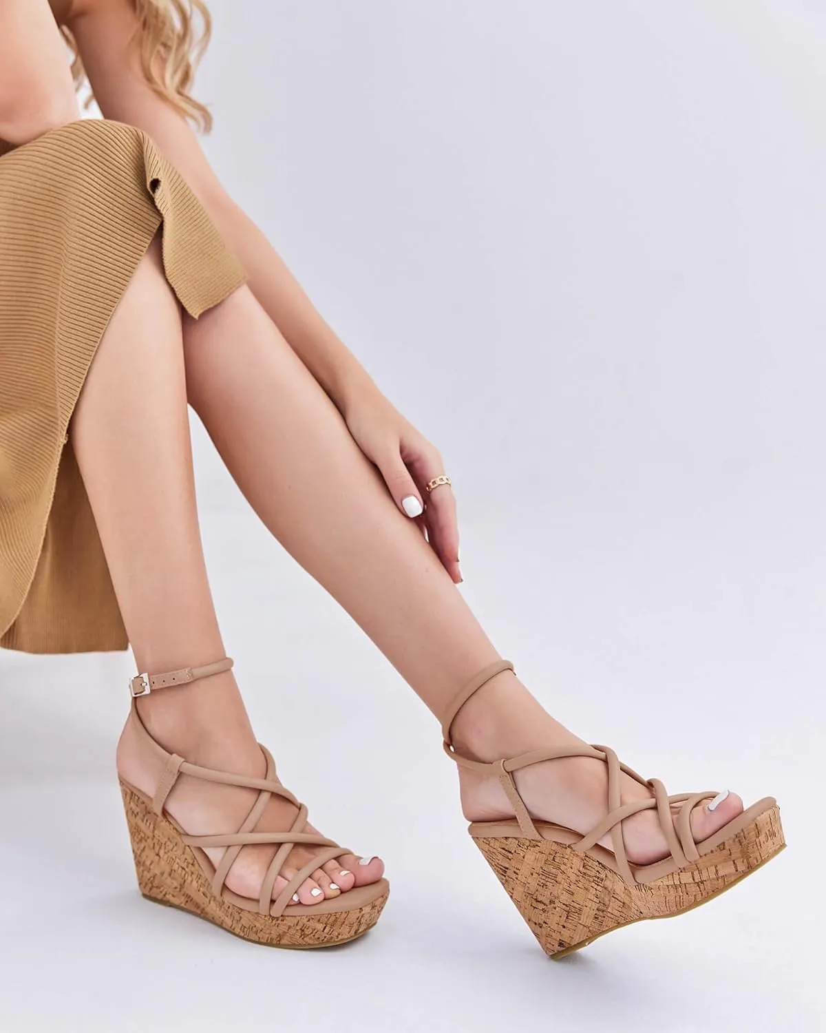 Coutgo Women Platform Wedge Sandals Cork Slingback Wedges Espadrilles Heels Summer Shoes