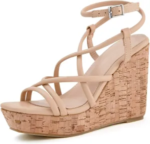 Coutgo Women Platform Wedge Sandals Cork Slingback Wedges Espadrilles Heels Summer Shoes