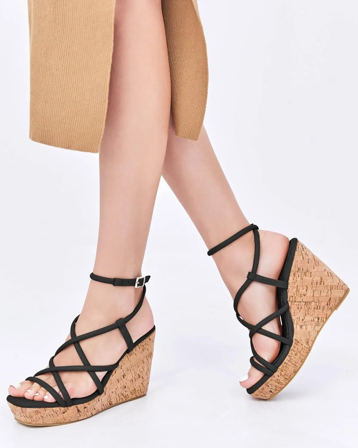 Coutgo Women Platform Wedge Sandals Cork Slingback Wedges Espadrilles Heels Summer Shoes