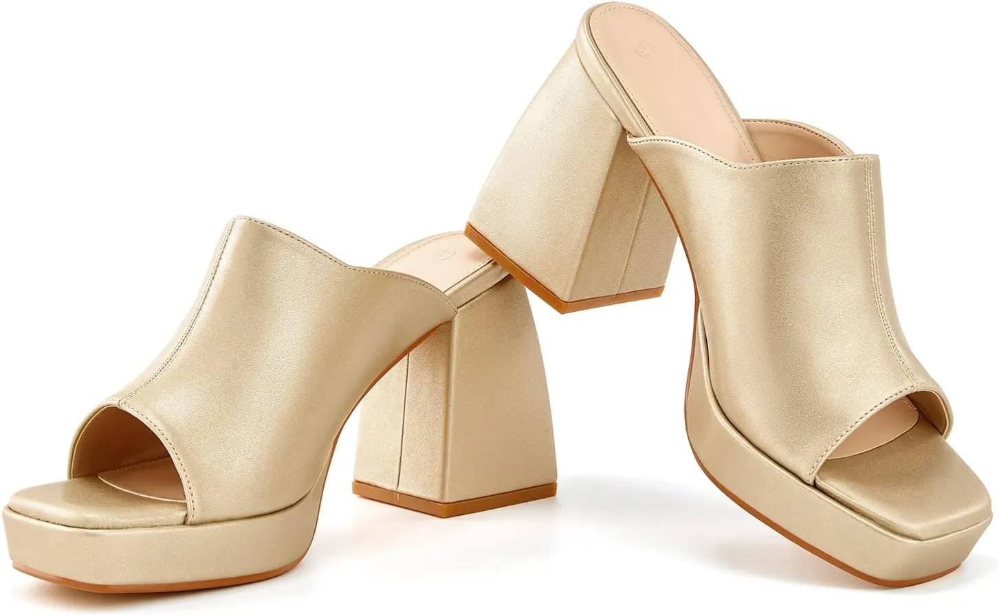 Coutgo Womens Chunky Platform Mules Sandals Slip On Block Heels Square Toe High Heeled Dress Shoes