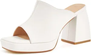 Coutgo Womens Chunky Platform Mules Sandals Slip On Block Heels Square Toe High Heeled Dress Shoes