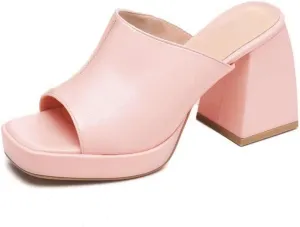 Coutgo Womens Chunky Platform Mules Sandals Slip On Block Heels Square Toe High Heeled Dress Shoes