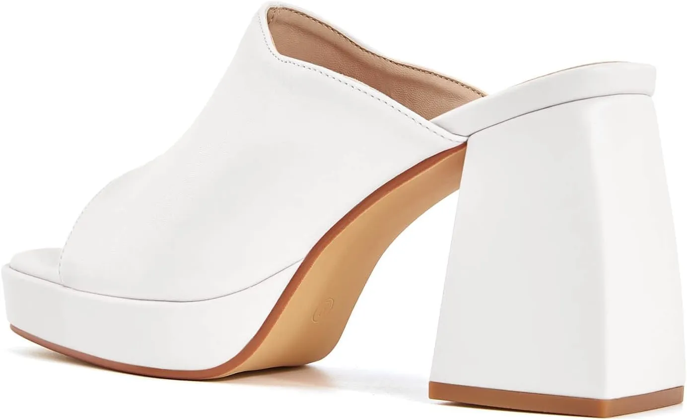 Coutgo Womens Chunky Platform Mules Sandals Slip On Block Heels Square Toe High Heeled Dress Shoes