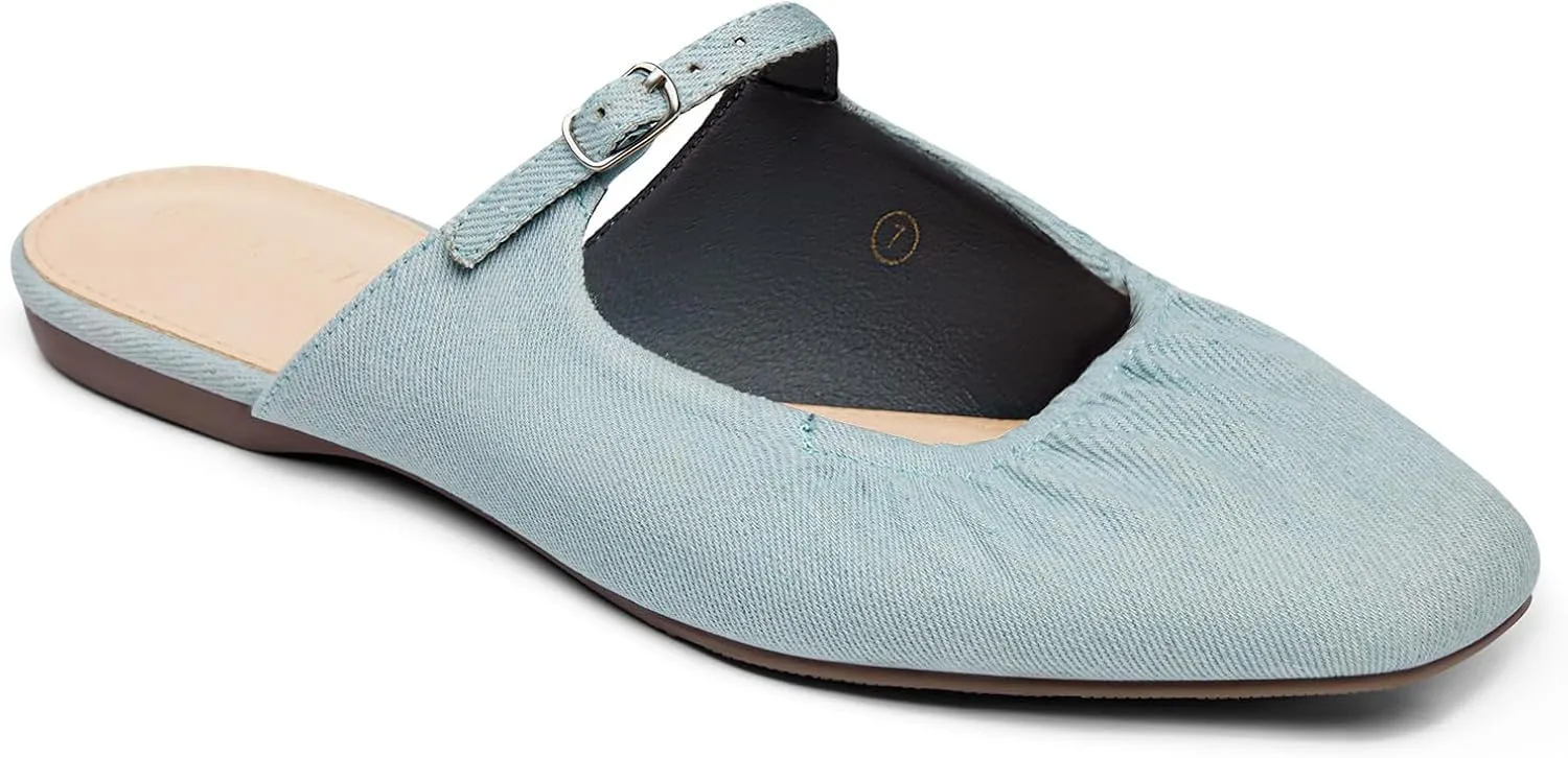 Coutgo Womens Mules Mary Jane Flats Closed Toe Pleated Slip on Shoes Dressy Casual Slides