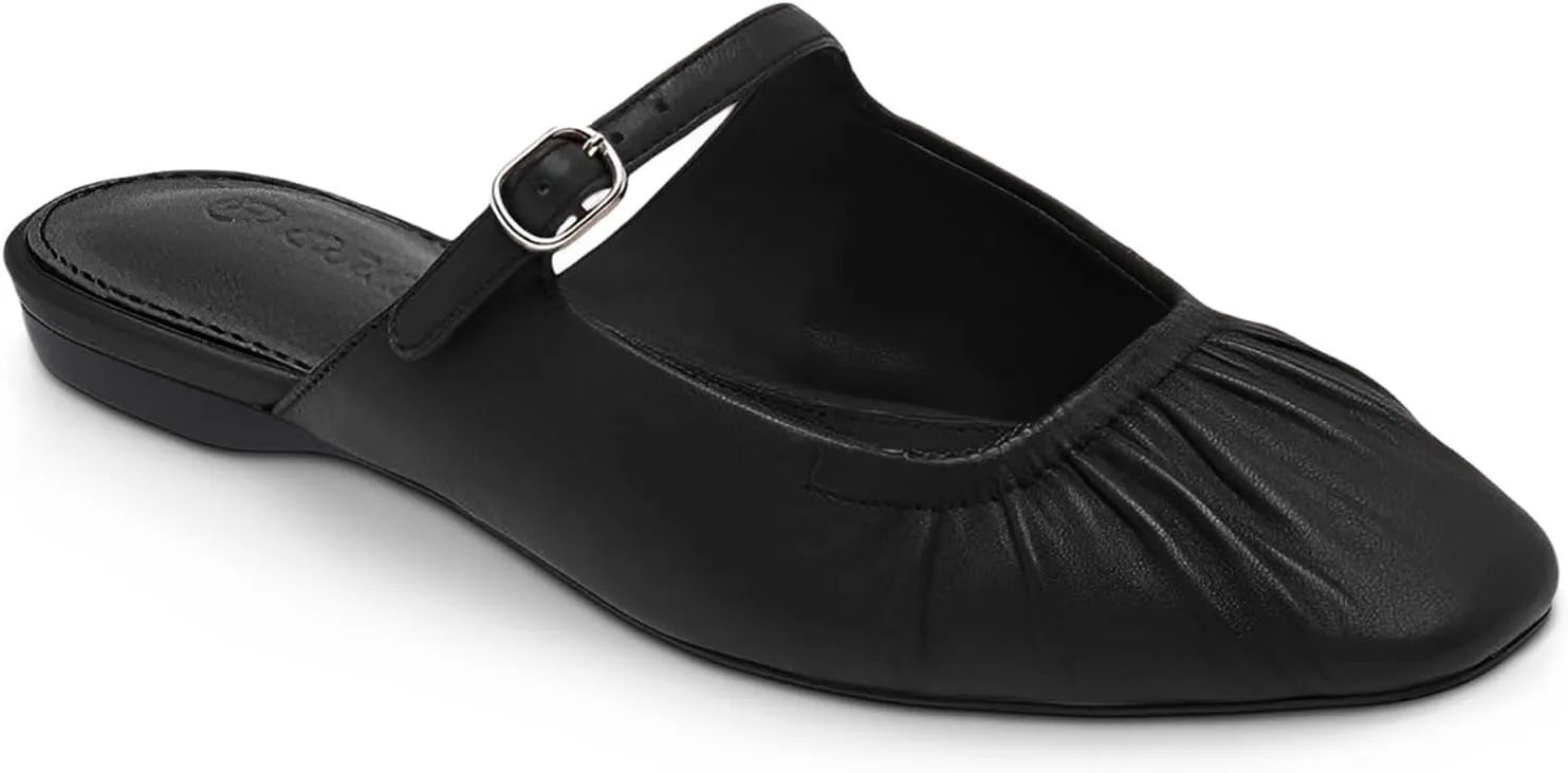 Coutgo Womens Mules Mary Jane Flats Closed Toe Pleated Slip on Shoes Dressy Casual Slides