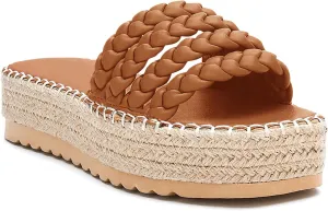Coutgo Womens Platform Slides Sandals Espadrilles Braided Slip on Open Toe Backless Summer Dress Shoes