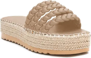 Coutgo Womens Platform Slides Sandals Espadrilles Braided Slip on Open Toe Backless Summer Dress Shoes