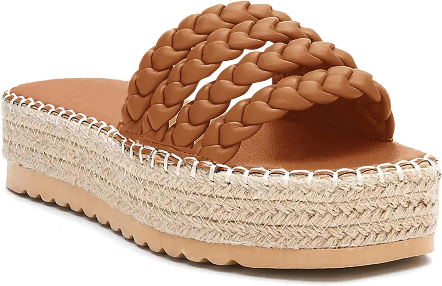 Coutgo Womens Platform Slides Sandals Espadrilles Braided Slip on Open Toe Backless Summer Dress Shoes