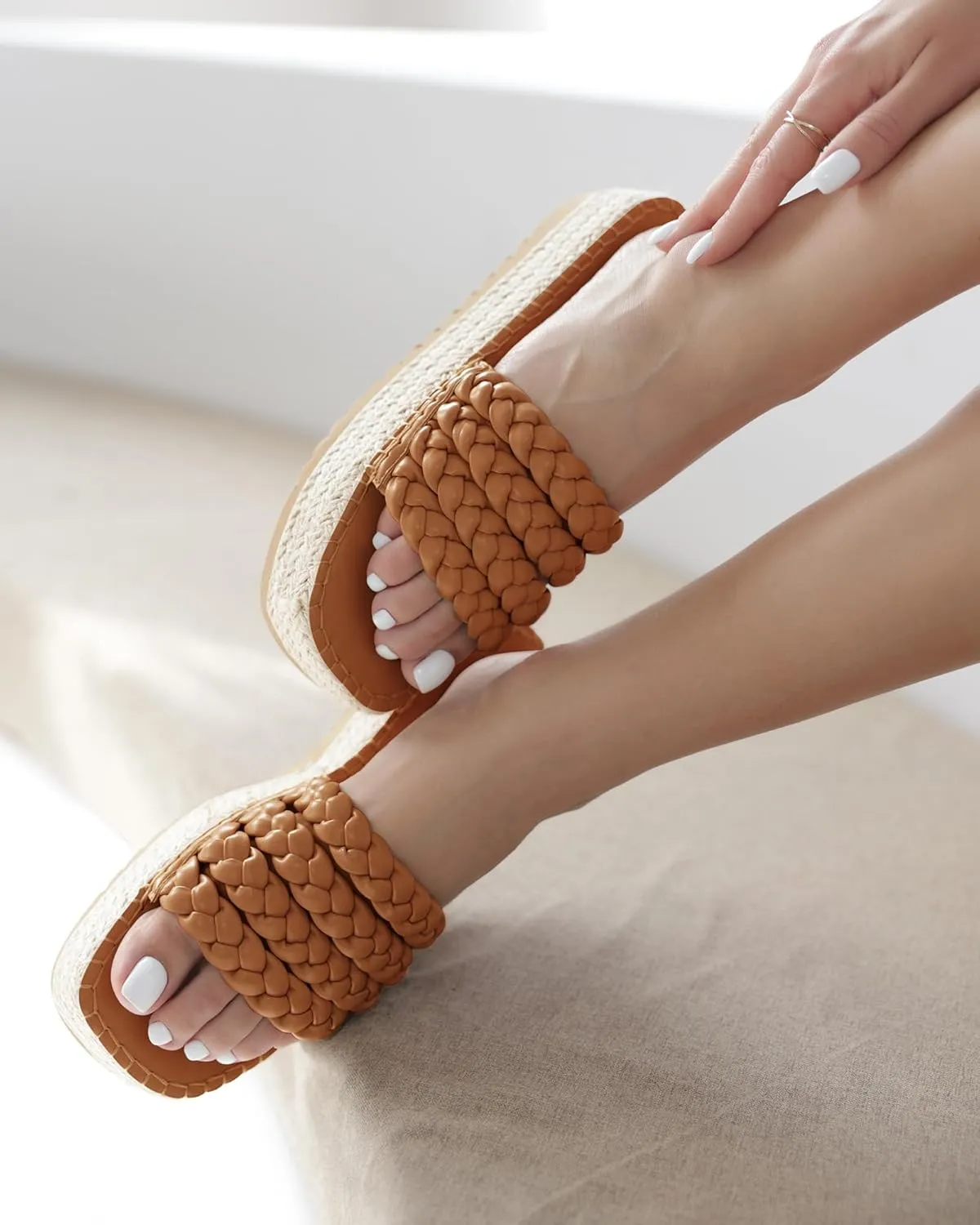 Coutgo Womens Platform Slides Sandals Espadrilles Braided Slip on Open Toe Backless Summer Dress Shoes