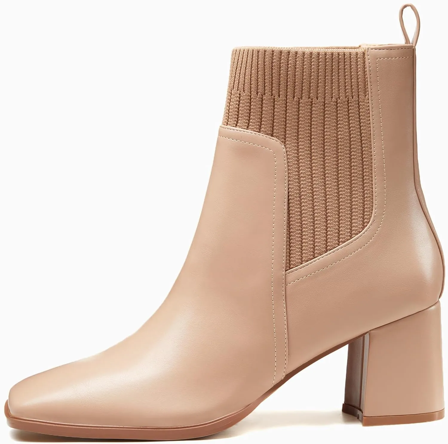 Coutgo Women's Slip On Ankle Boots Chunky Block Heel Square Toe Splicing Dress Sock Booties
