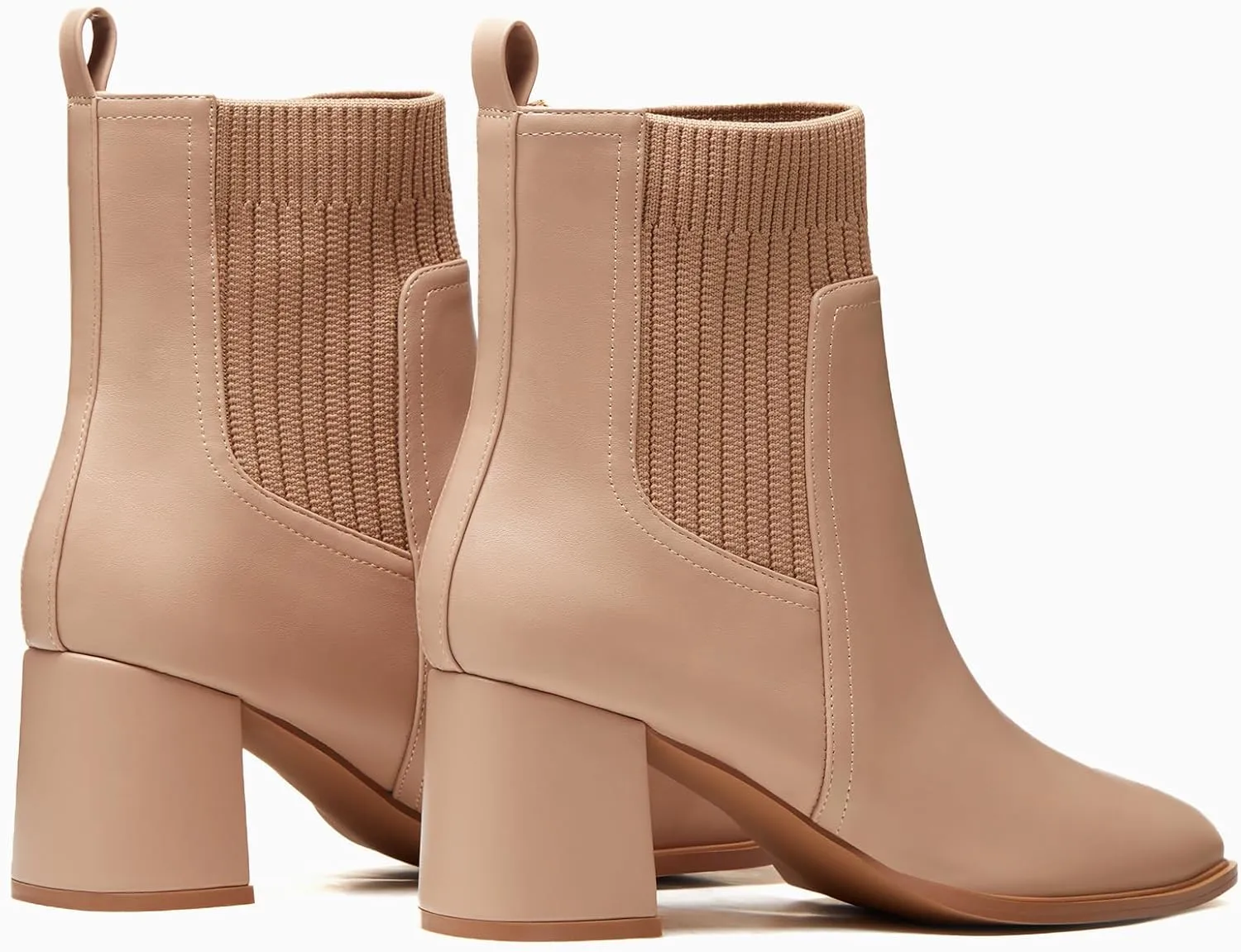 Coutgo Women's Slip On Ankle Boots Chunky Block Heel Square Toe Splicing Dress Sock Booties