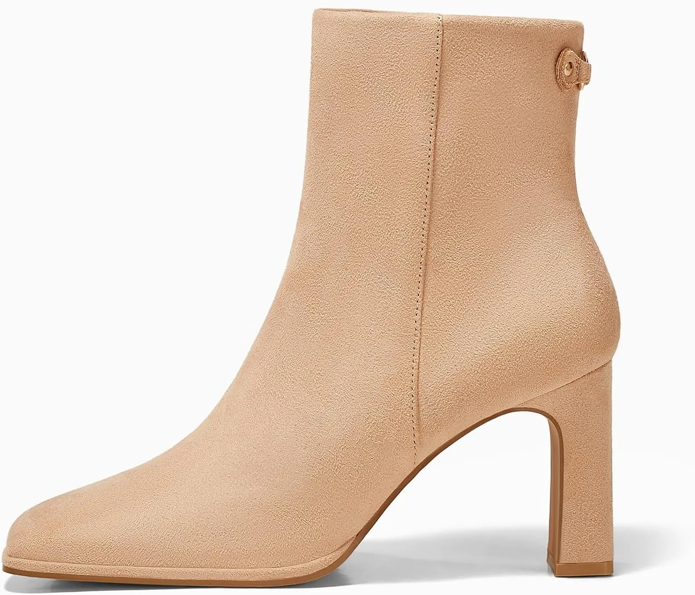Coutgo Women's Square Toe Ankle Boots Chunky Block Heel Side Zipper Booties Faux Suede Winter Shoes