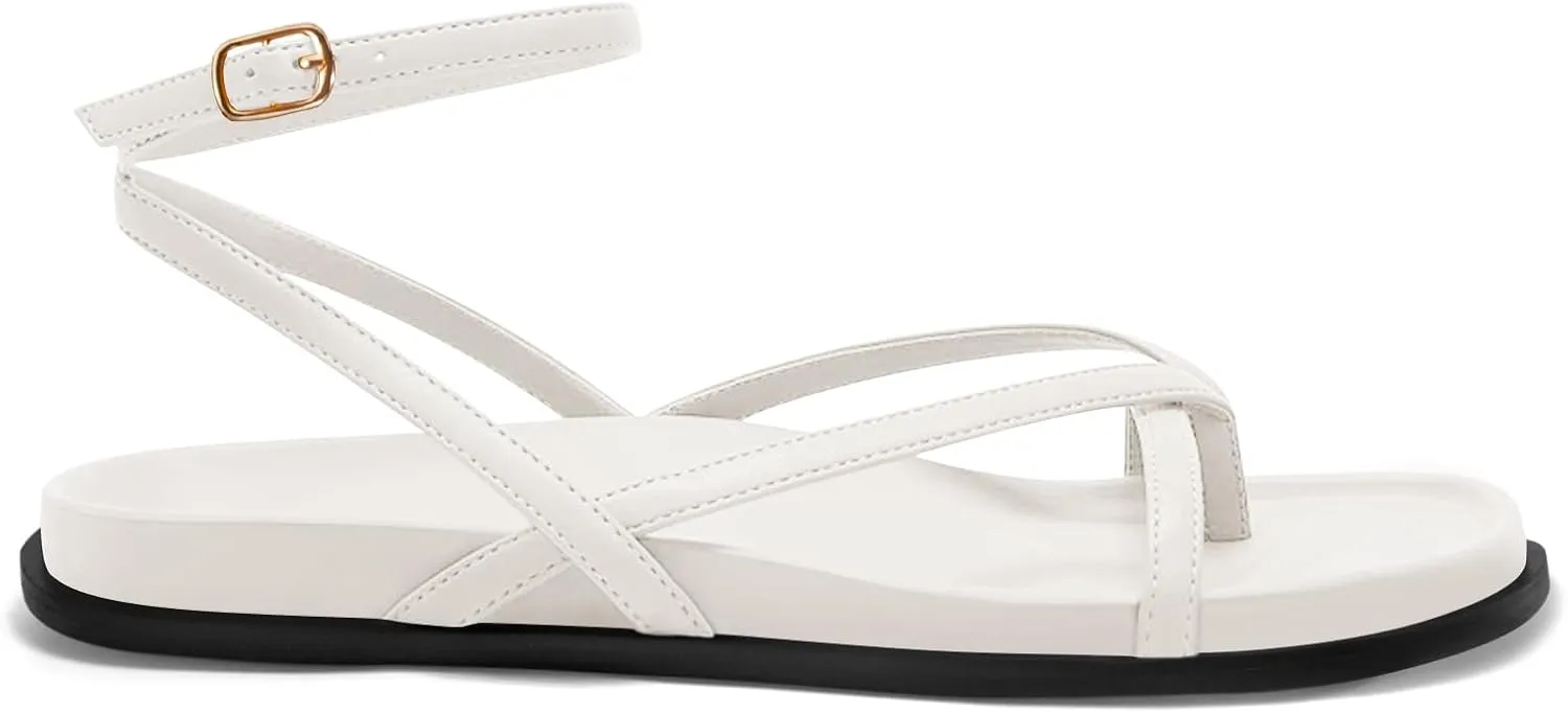 Coutgo Womens Strappy Flat Sandals Comfortable Flip Flop Footbed Sandals Ankle Strap Summer Beach Shoes