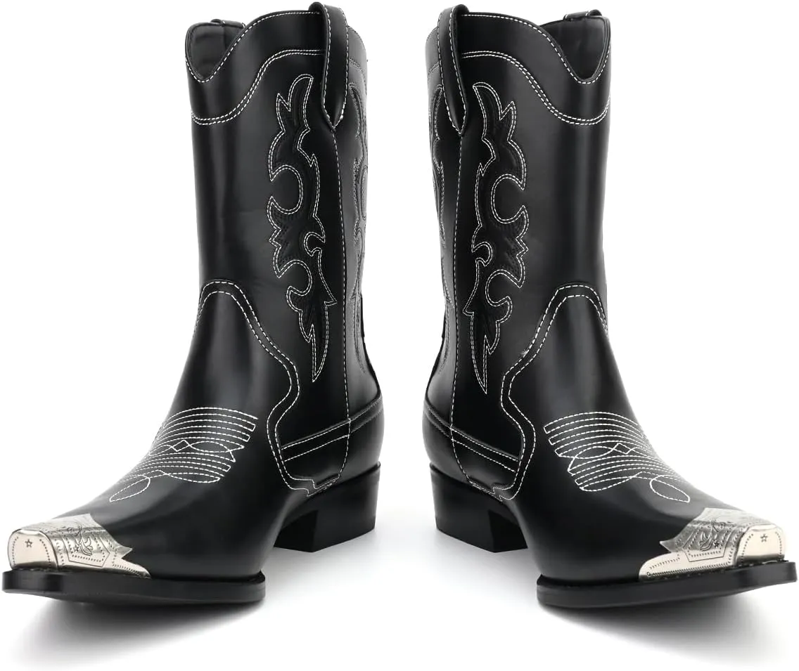 Cowboy Boots for Men Western Men's Boots with Classic Embroidered Slip Resistant Durable Fashionable Retro for Spring Fall
