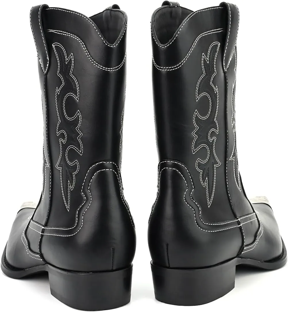 Cowboy Boots for Men Western Men's Boots with Classic Embroidered Slip Resistant Durable Fashionable Retro for Spring Fall