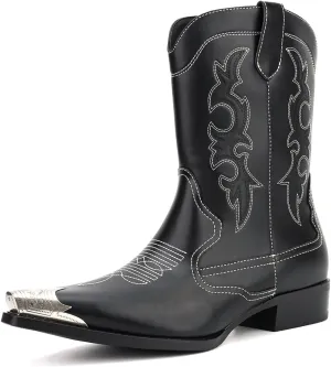 Cowboy Boots for Men Western Men's Boots with Classic Embroidered Slip Resistant Durable Fashionable Retro for Spring Fall