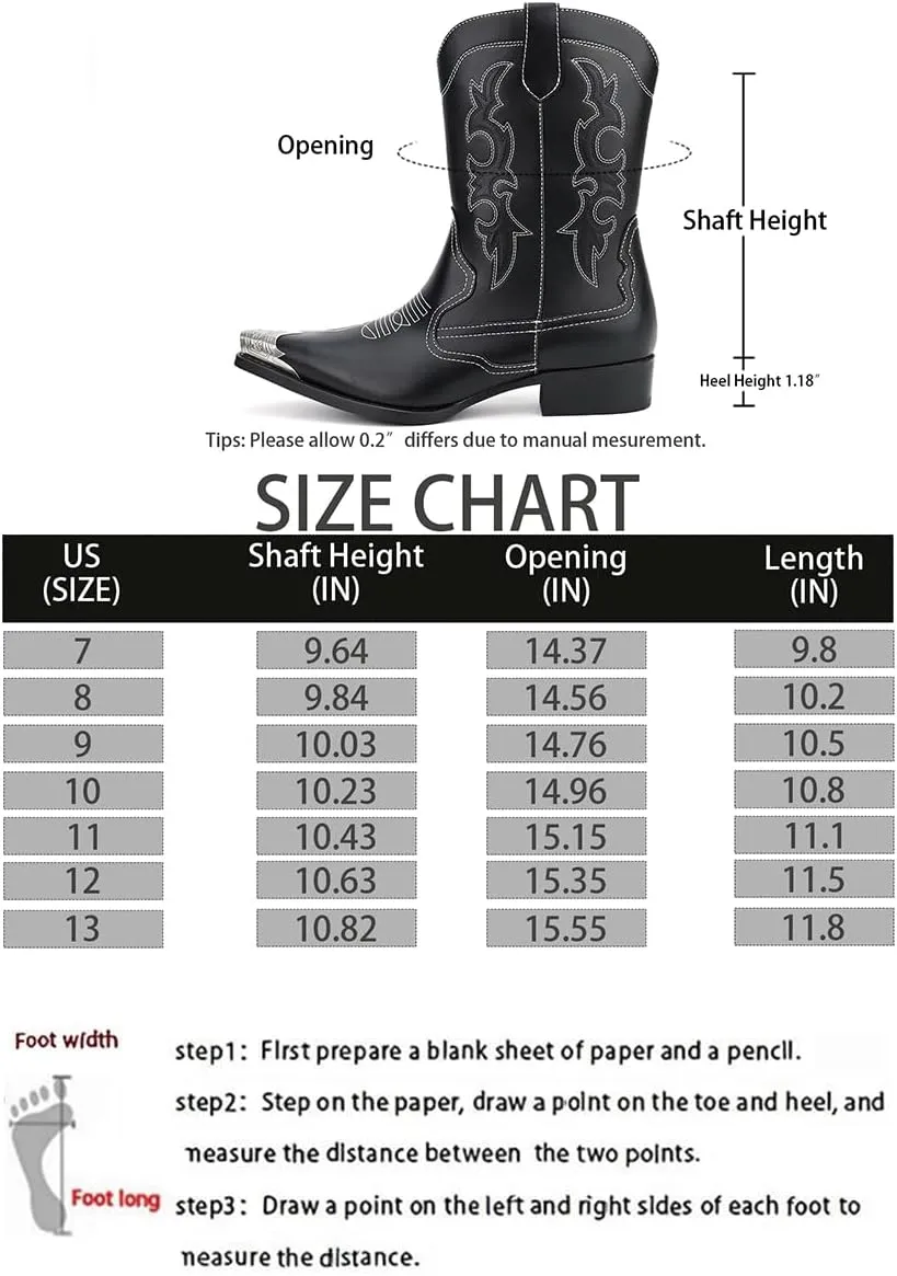 Cowboy Boots for Men Western Men's Boots with Classic Embroidered Slip Resistant Durable Fashionable Retro for Spring Fall
