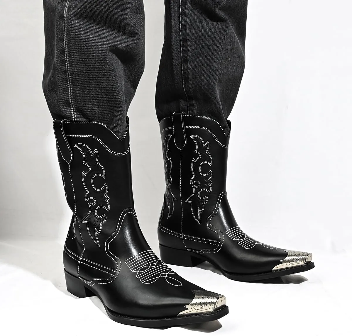 Cowboy Boots for Men Western Men's Boots with Classic Embroidered Slip Resistant Durable Fashionable Retro for Spring Fall