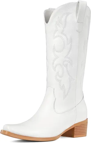 Cowboy Boots for Women - Embroidered Cowgirl Boots Western Mid Calf Fashion Chunky Heel Pointed Toe Country Boot